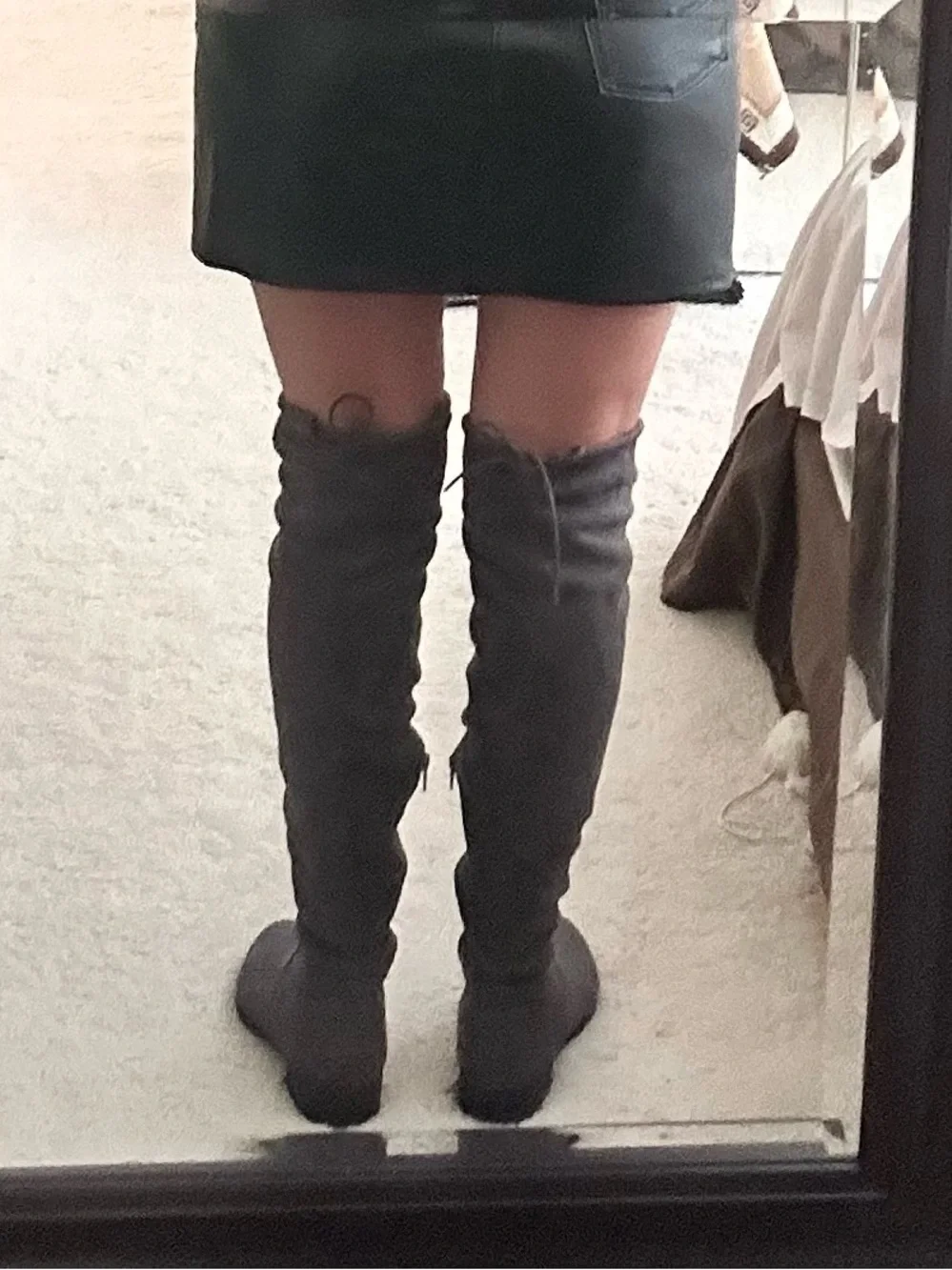 Fioni Grey Faux Suede Over-The-Knee Boots - Low Block Heel, Size 7